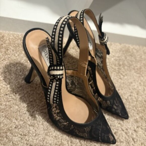 Steve Madden Bri Black Lace Slingback Heels: - Picture 3 of 3